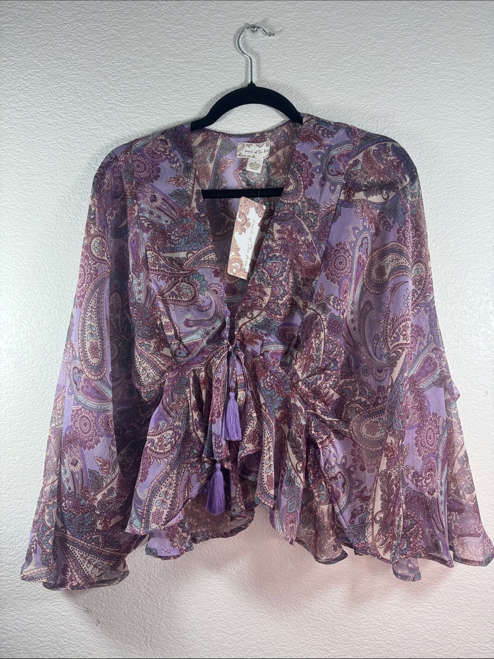 Band of the Free Lavender Paisley Tie-Front Blouse